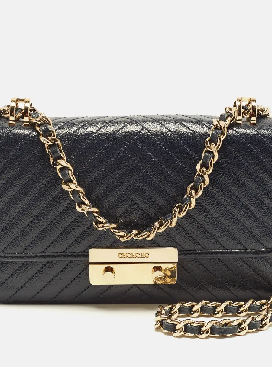 Carolina Herrera Bimba Flap Navy Blue Quilted Leather Shoulder Bag