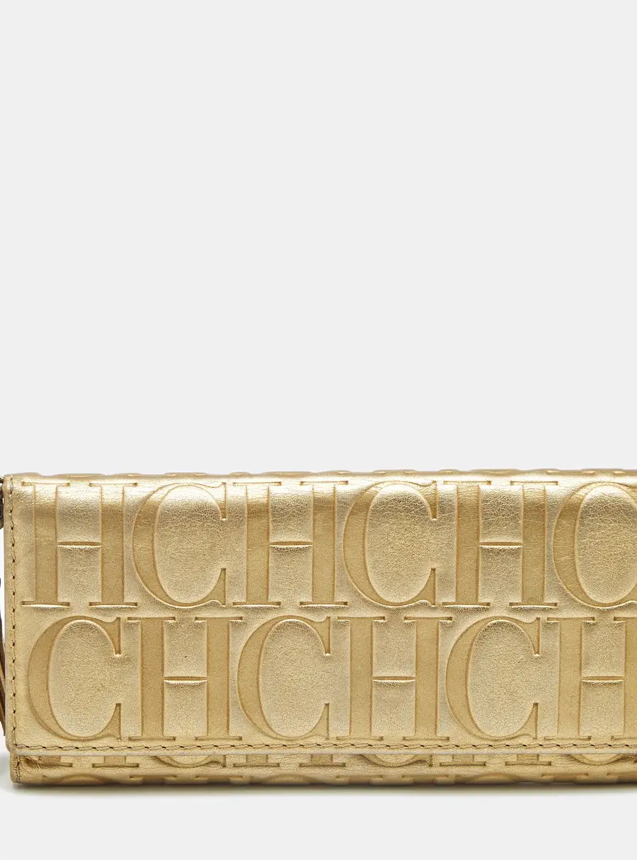 Carolina Herrera Gold Monogram Embossed Leather Trifold Wallet