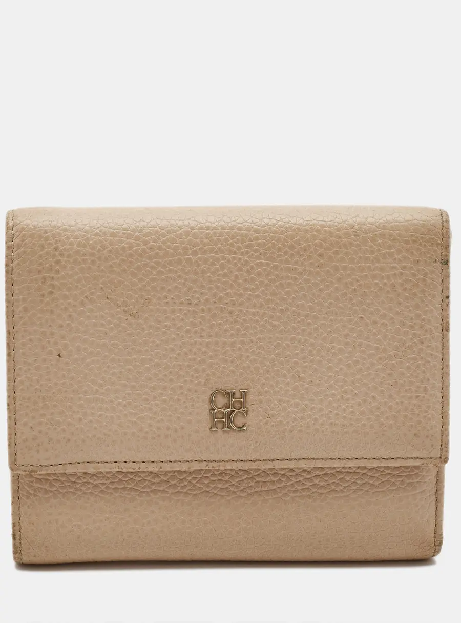 Carolina Herrera Peach Leather Logo Trifold Wallet