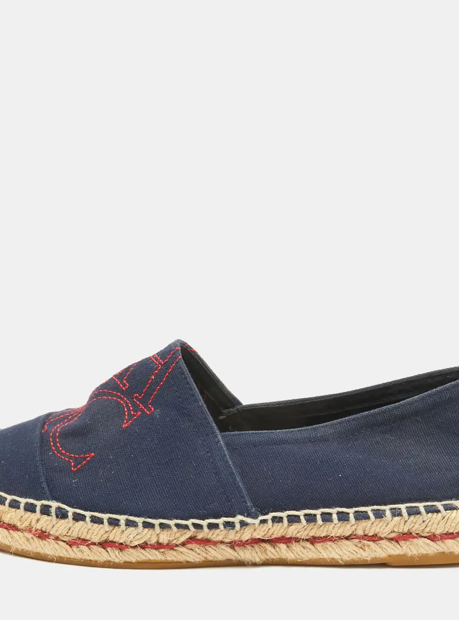 Carolina Herrera Navy Blue Canvas Espadrille Slip On Loafers Size 40