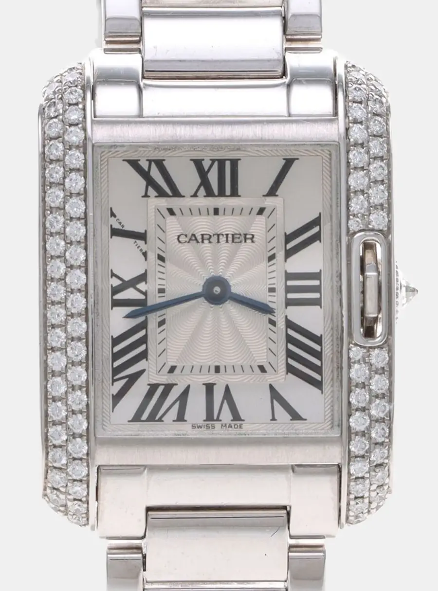 Cartier Tank Tank Anglaise WT100008 Quartz Silver Case Diamond 18k White Gold Diamond Women's Wristwatch 23mm