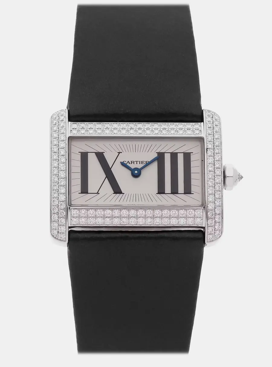 Cartier Tank Tank Divan WA301571 Quartz Silver Dial 18k White Gold Diamond Women's Wristwatch 31mm x 20mm