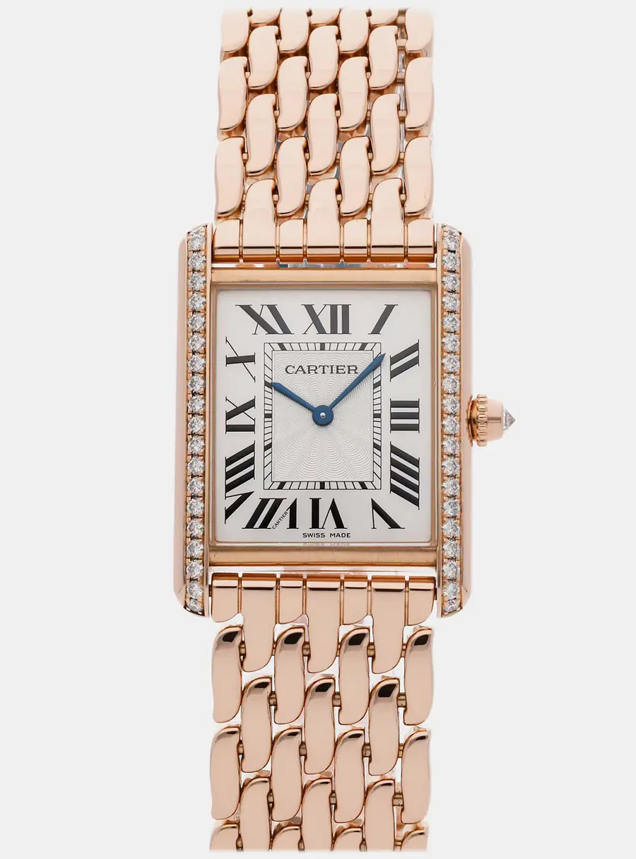 Cartier Tank Louis WJTA0021 White 18K Rose Gold Diamond Manual Winding Women's Wristwatch 33x25mm