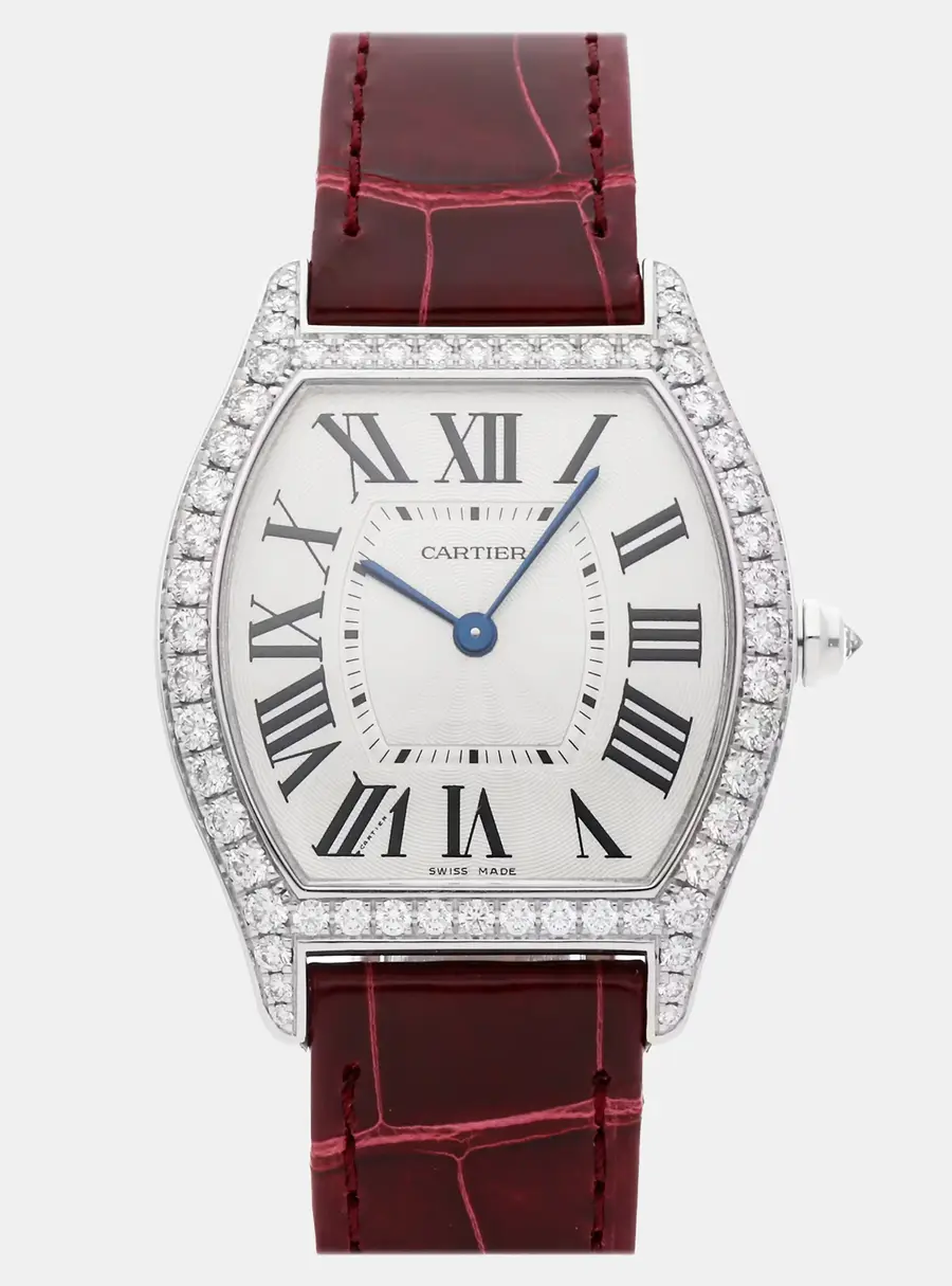 Cartier Tortue WA501009 Manual Winding Silver Dial 18k White Gold Women's Wristwatch 31mm