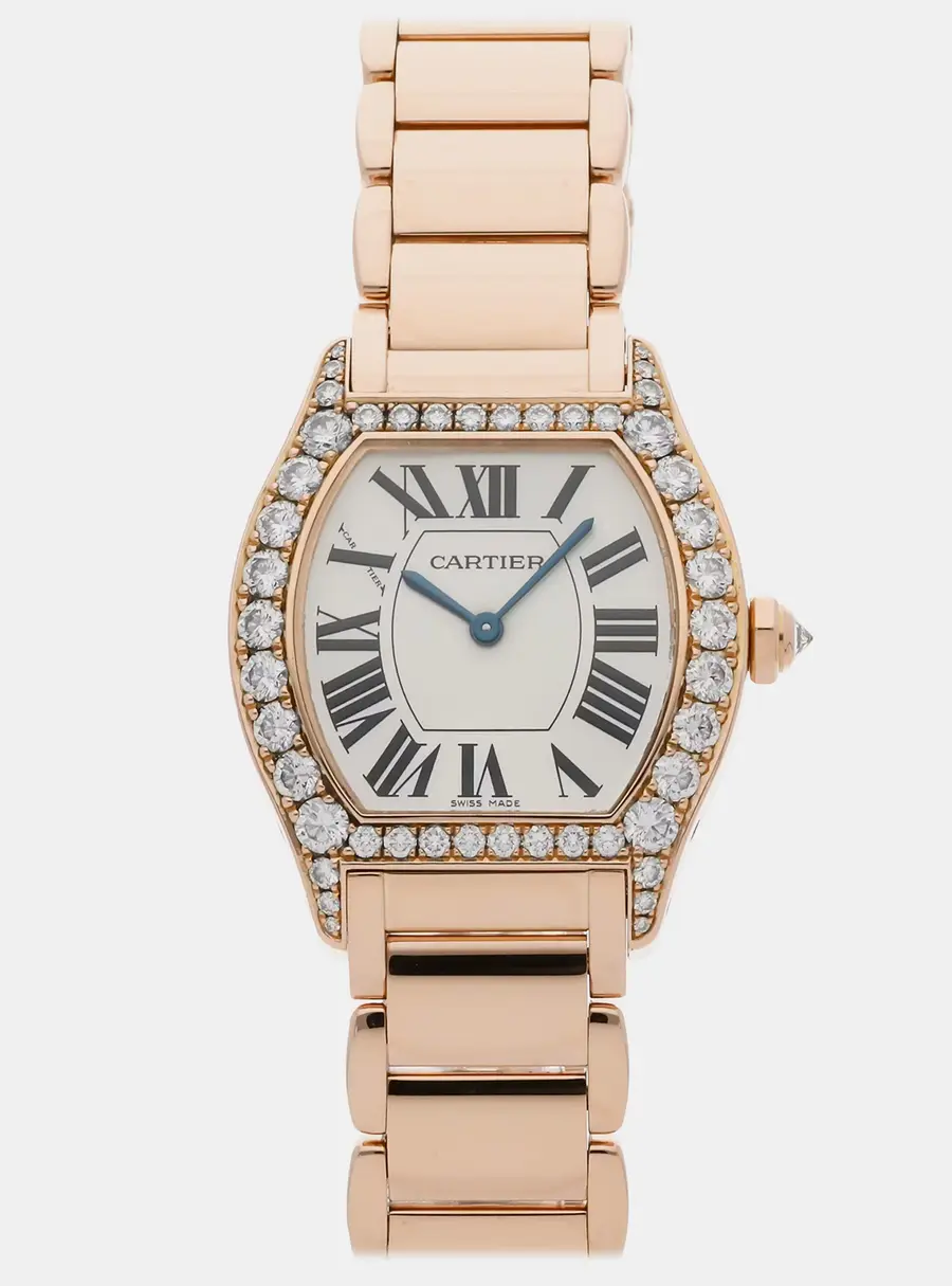Cartier Tortue WA50703I White 18K Rose Gold Diamond Manual Winding Women's Wristwatch 28MM