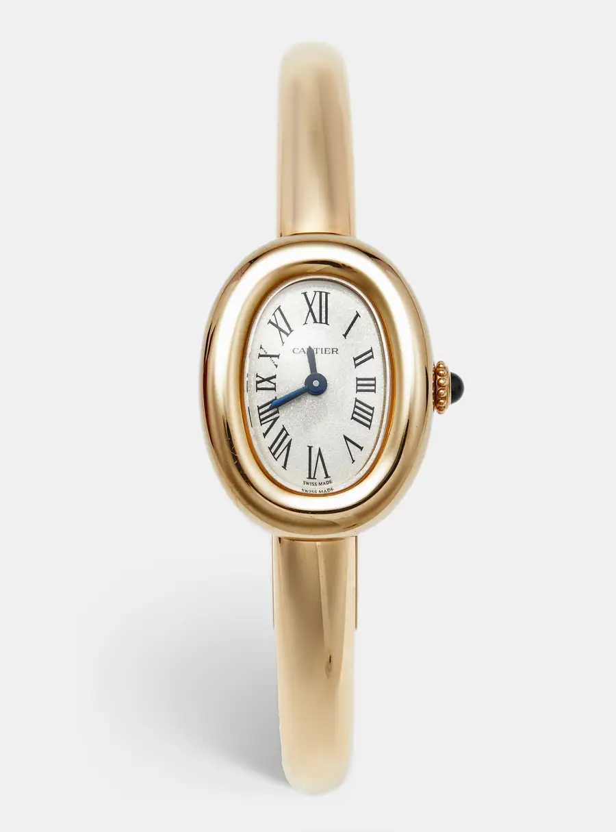 Cartier Mini Model Baignoire WGBA0021 Silver Dial 18k Yellow Gold Women's Wristwatch 18.70 mm