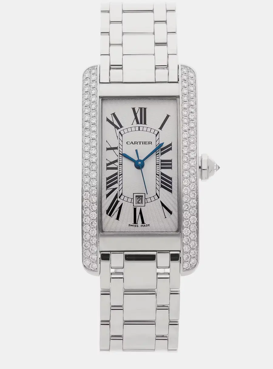 Cartier Tank Americaine WB7026L1 White 18K White Gold, Diamond Automatic Women Wristwatch 23 x 42 mm