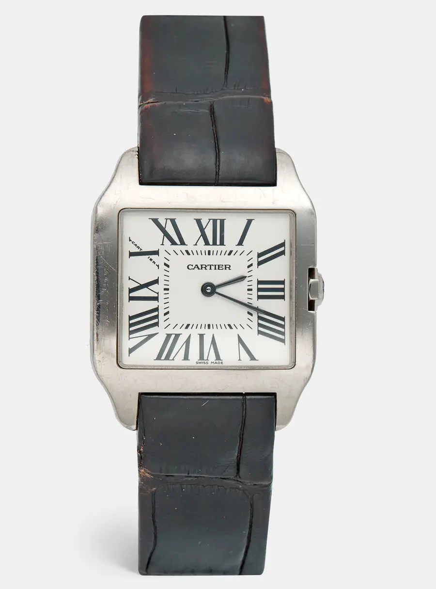Cartier Santos-Dumont 2789 Silver Dial 18k White Gold Alligator Leather Women's Wristwatch 30 mm