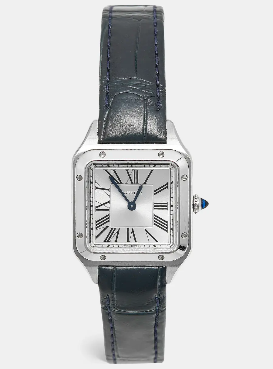 Cartier Santos-Dumont CRWSSA0023 Silver Dial Stainless Steel Alligator Leather Women's Wristwatch 27.5 mm