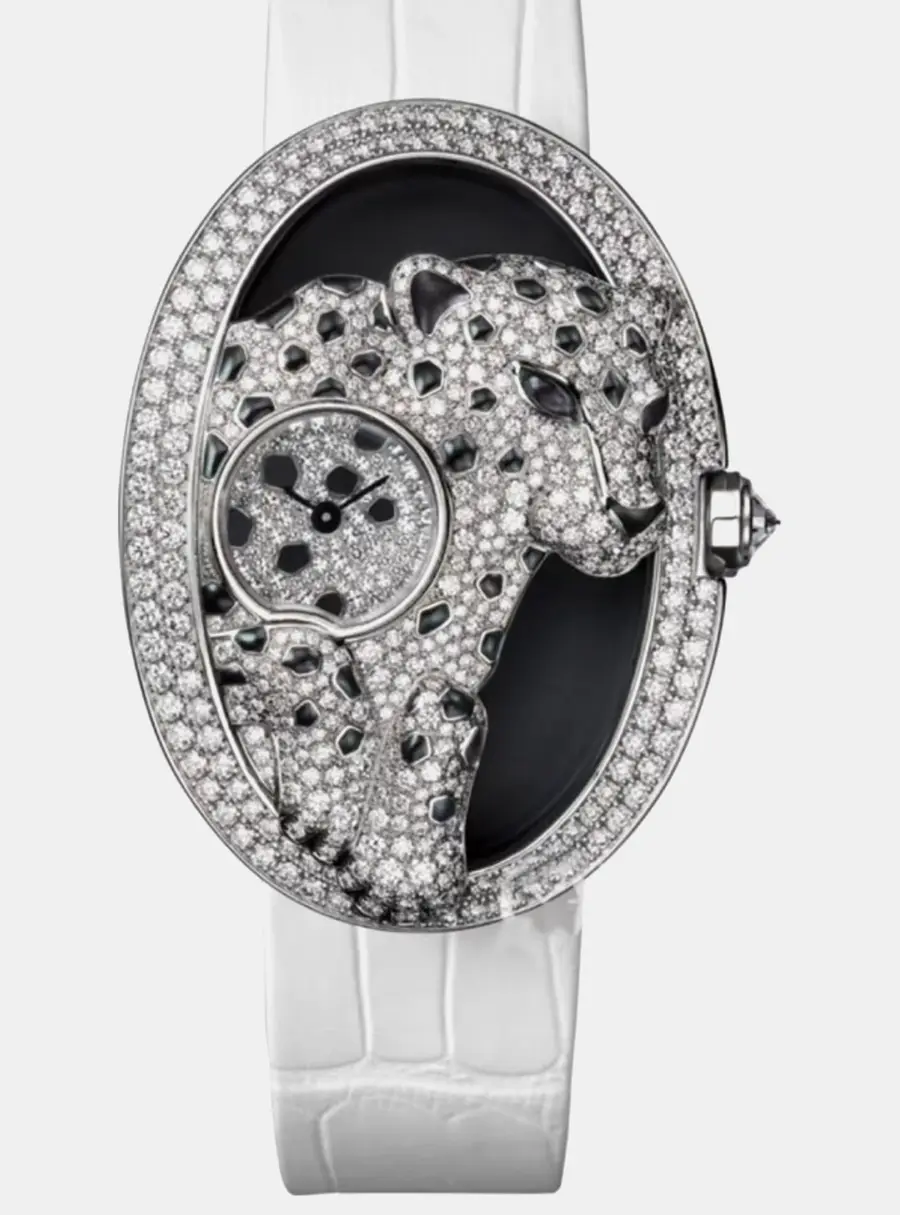 Cartier Panthere Ajouree de Cartier HPI00656 Black 18K White Gold, Diamond Manual Winding Women's Wristwatch 44.5 mm x 32.5 mm