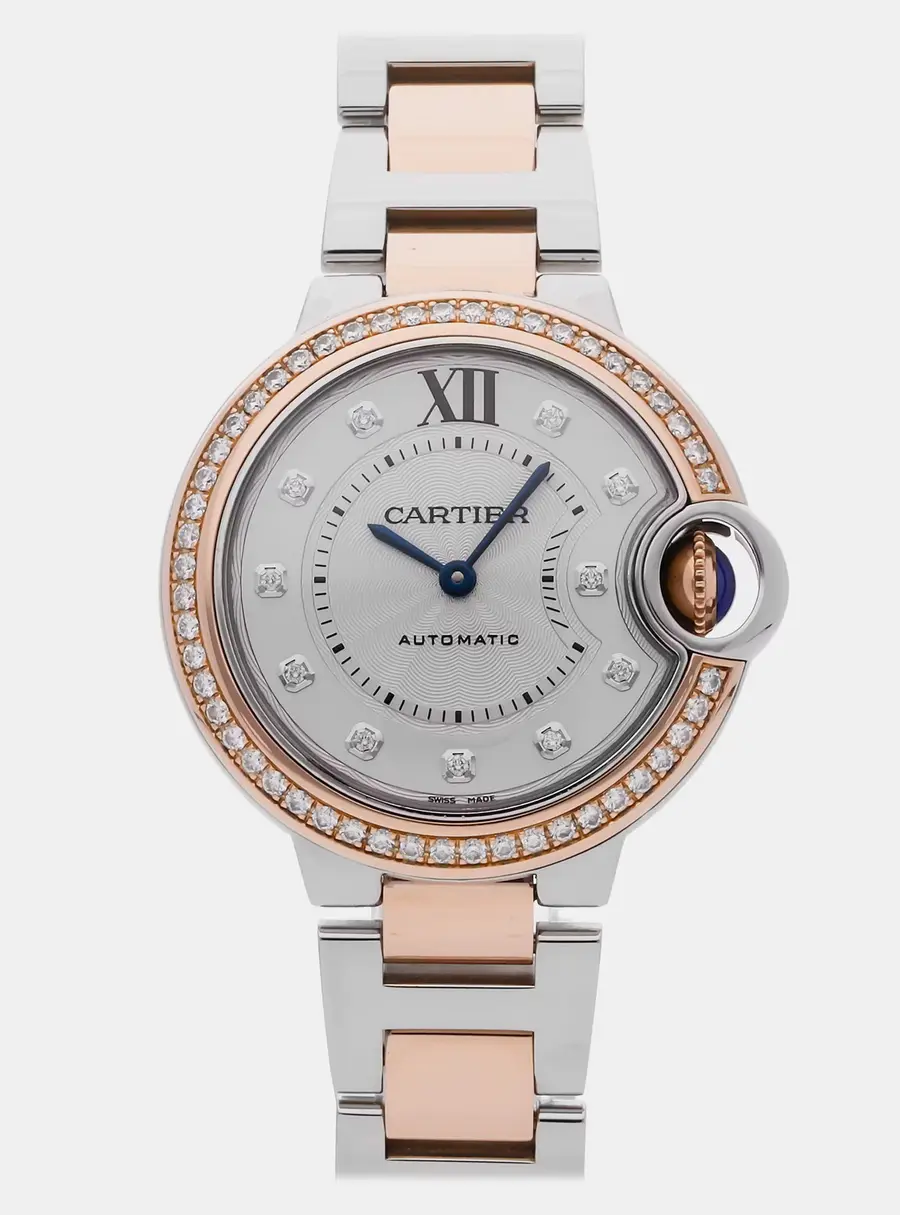 Cartier Ballon Bleu WE902077 Silver Rose Gold Automatic Women's Wristwatch 33mm