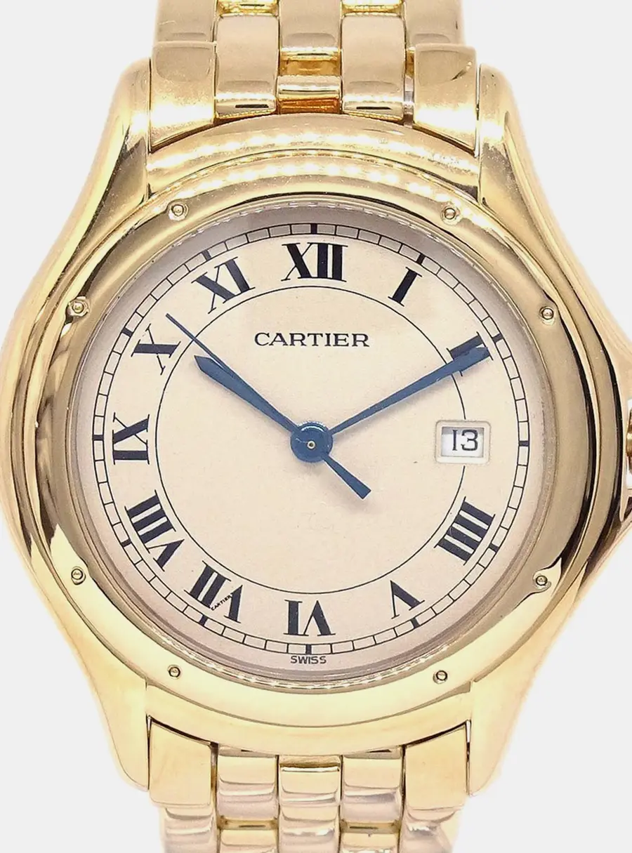 Cartier Cougar 887904 White 18K Yellow Gold Quartz Women's Wristwatch 33mm