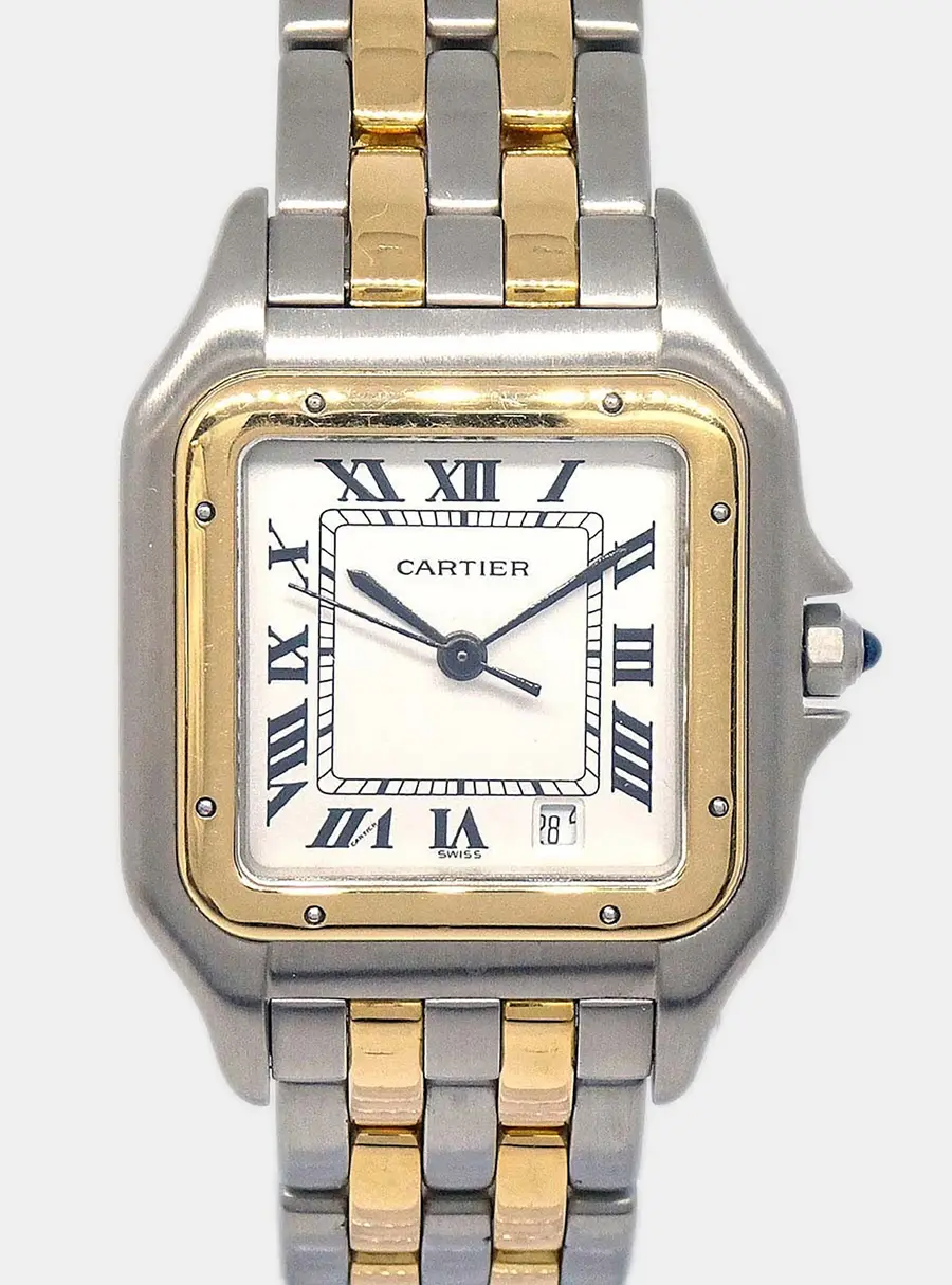 Cartier Panthere 187949 Silver Stainless Steel 18K Yellow Gold Quartz Women's Wristwatch 27mm