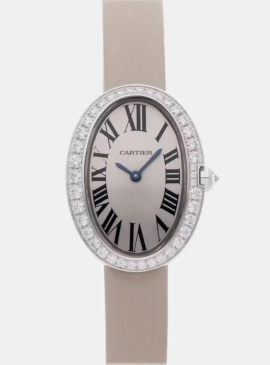 Cartier Baignoire WB520008 Silver White Gold Diamond Quartz Women's Wristwatch 24 mm
