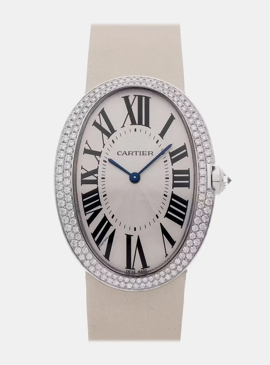 Cartier Baignoire WB520009 Beige White Gold, Diamond Manual Winding Women's Watches 34x44mm