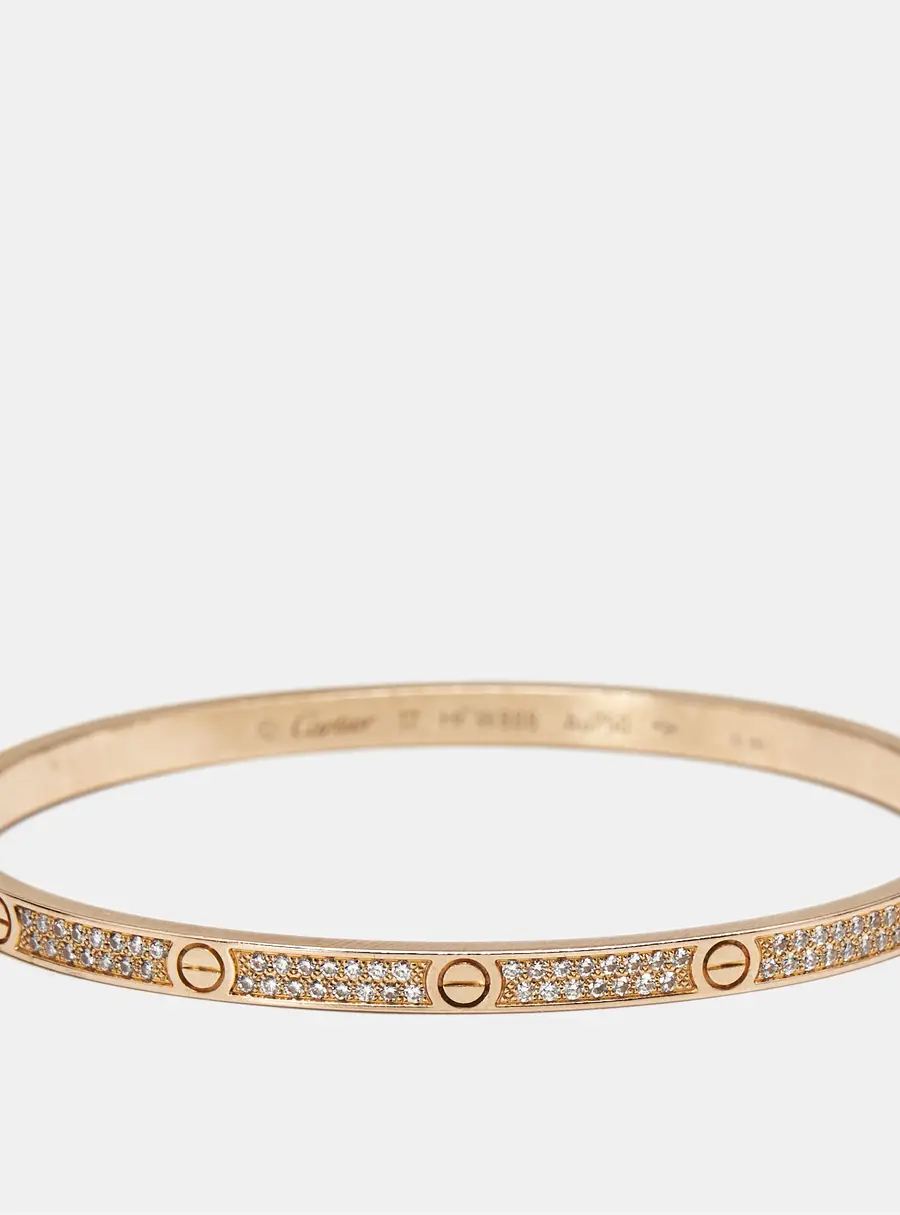 Cartier Love Diamond 18k Rose Gold Bangle Bracelet 17