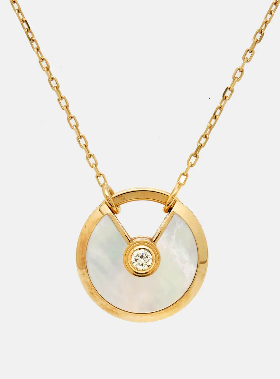 Cartier Amulette De Cartier Mother of Pearl Diamond 18k Yellow Gold Small Model Necklace