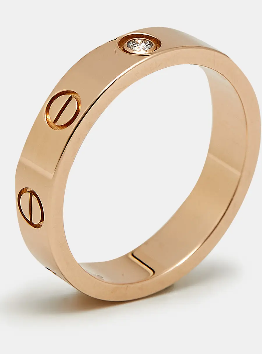 Cartier Love Diamond 18k Rose Gold Wedding Band Ring Size 51
