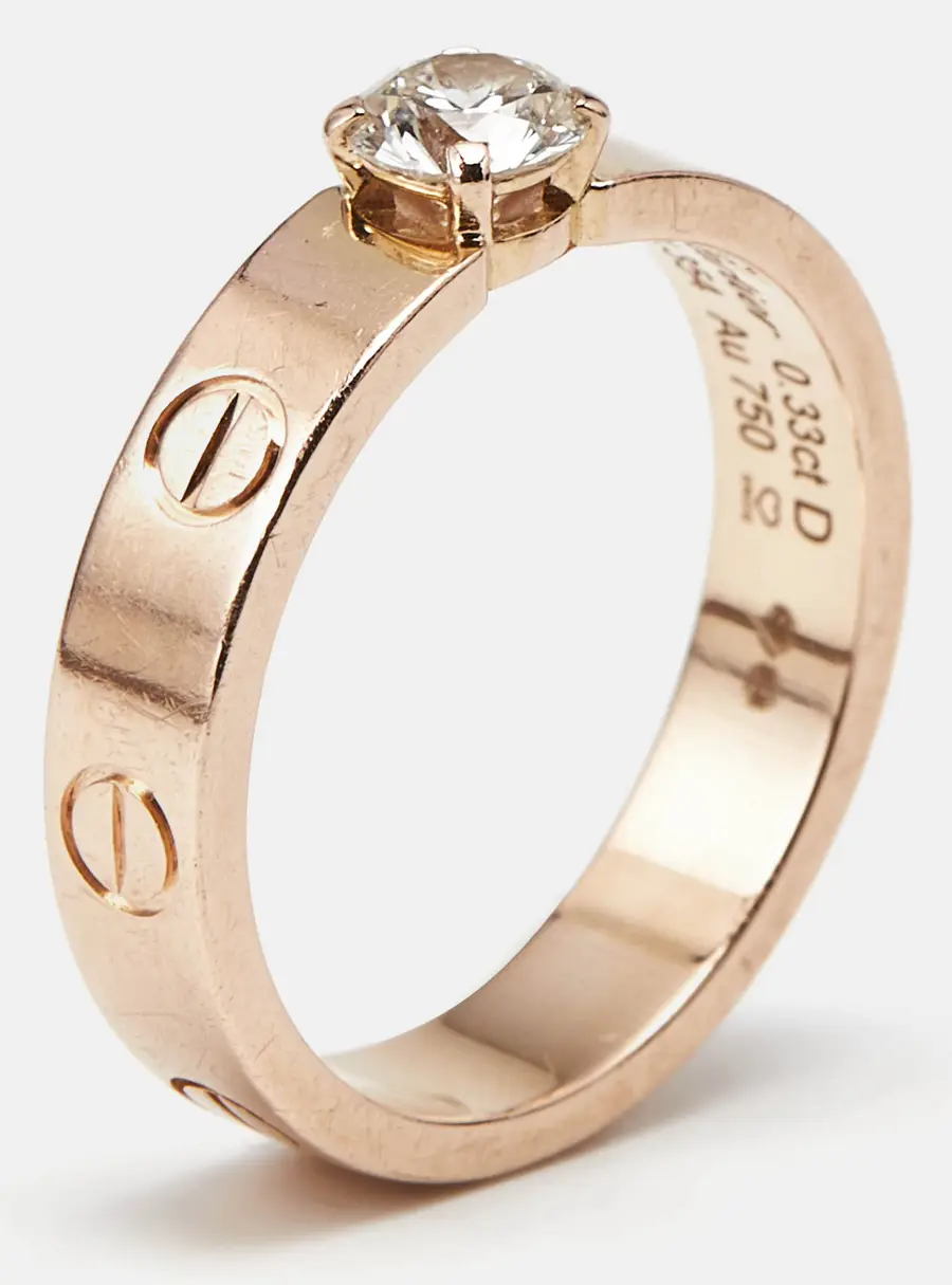 Cartier Love Diamond 18k Rose Gold Solitaire Ring Size 51