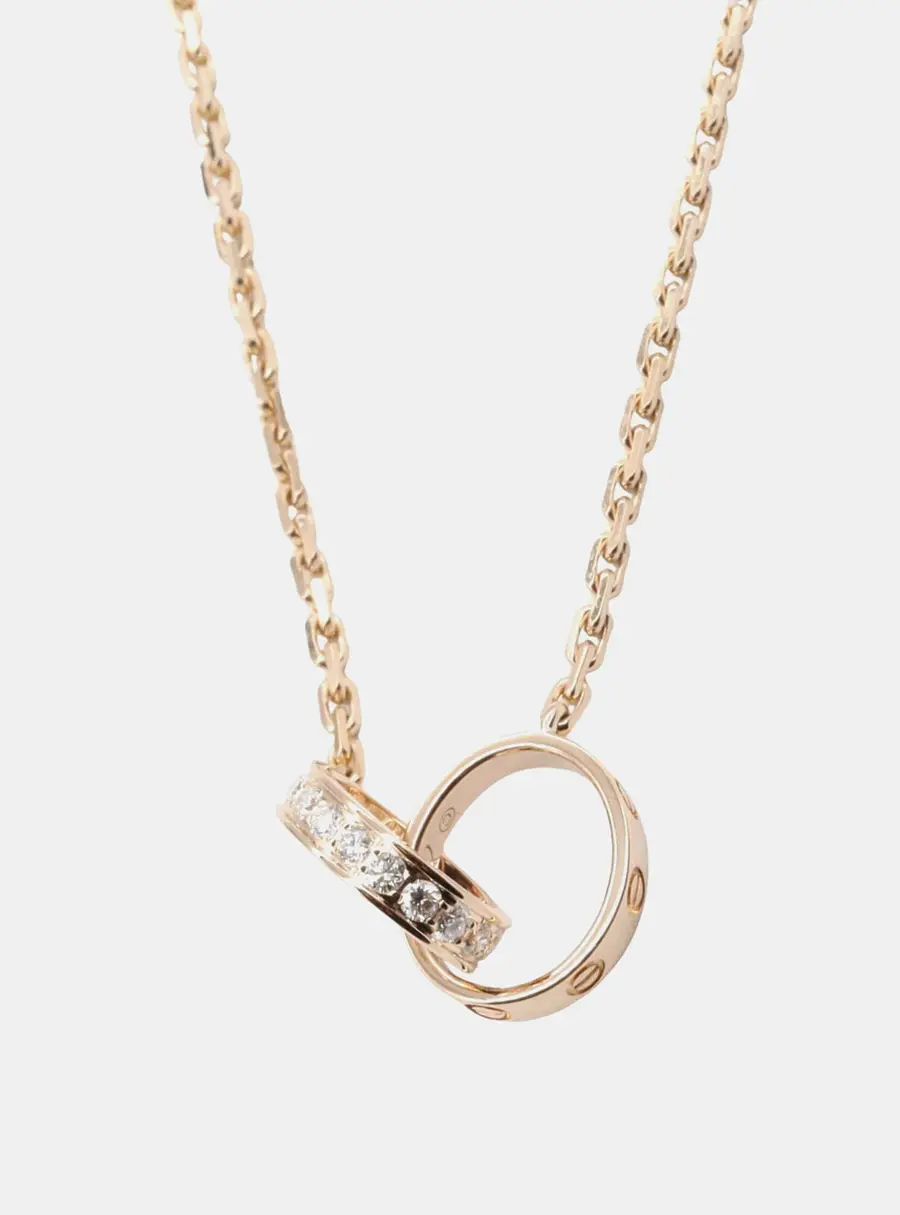 Cartier Interlocking Love 18K Pink Gold Diamonds Necklace