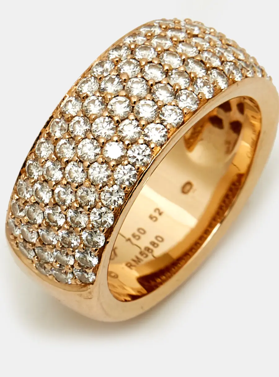 Cartier 5 Row's Diamond 18k Rose Gold Ring Size 52