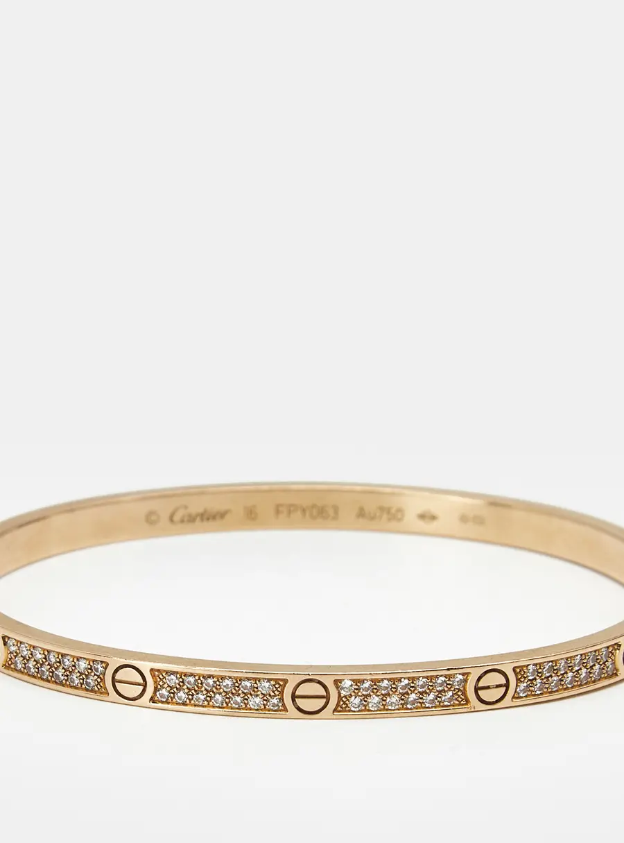 Cartier Love Diamond 18k Rose Gold Small Model Bangle Bracelet 16