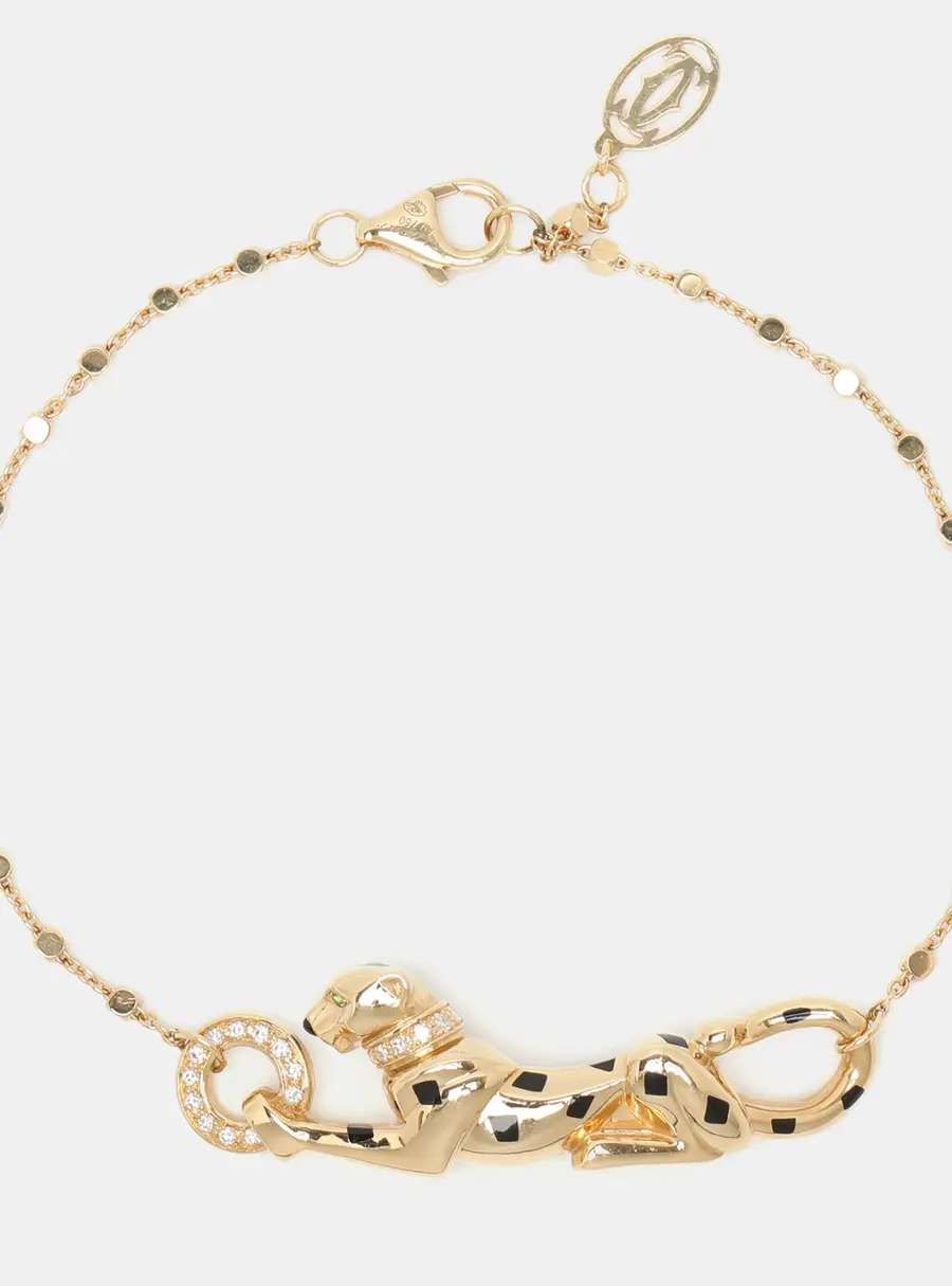 Cartier Panthere De Cartier Onyx Tsavorite Garnet 18k Yellow Gold Cuff Bracelet 17.60 cm