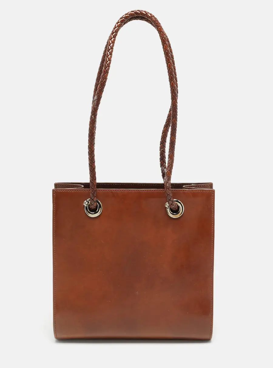 Cartier Panthere Brown Glossy Leather Braided Handle Tote