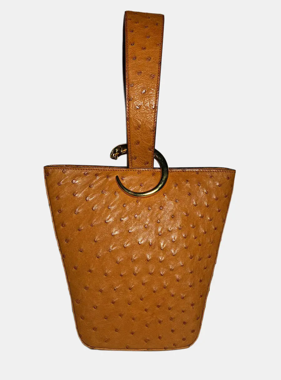 Cartier Berlingot Small Light Brown Ostrich Leather Top Handle Bag