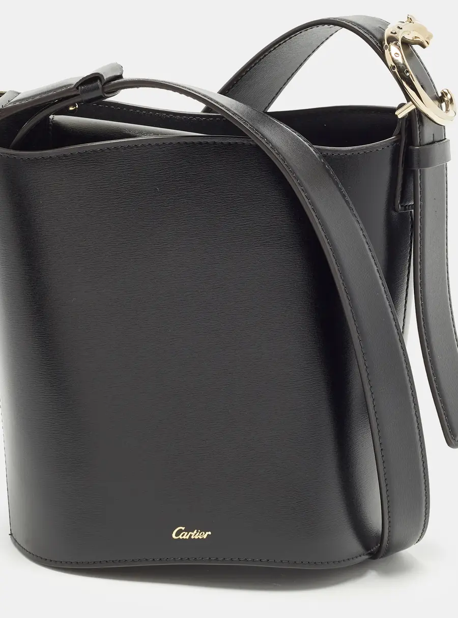 Cartier Panthere C Small Black Leather Bucket Bag
