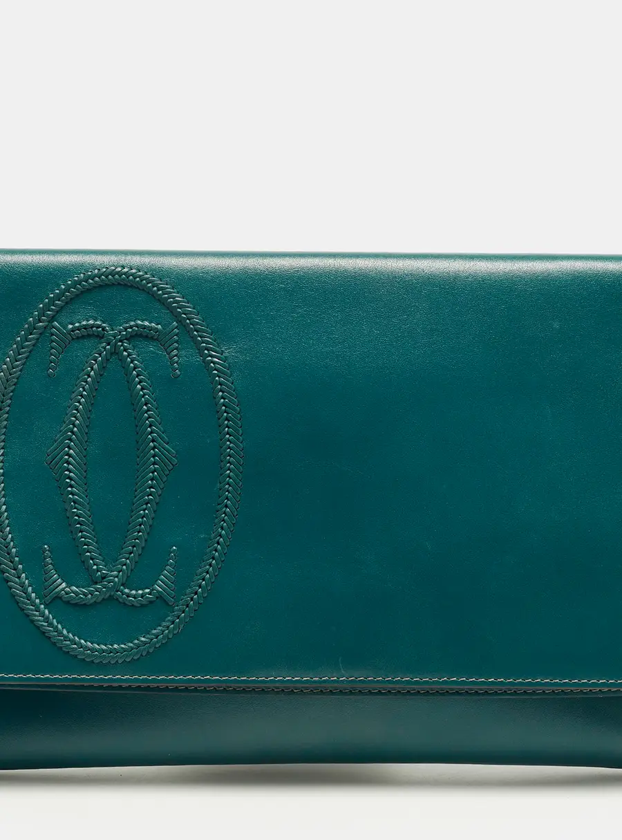 Cartier Teal Blue Leather Logo Flap Clutch