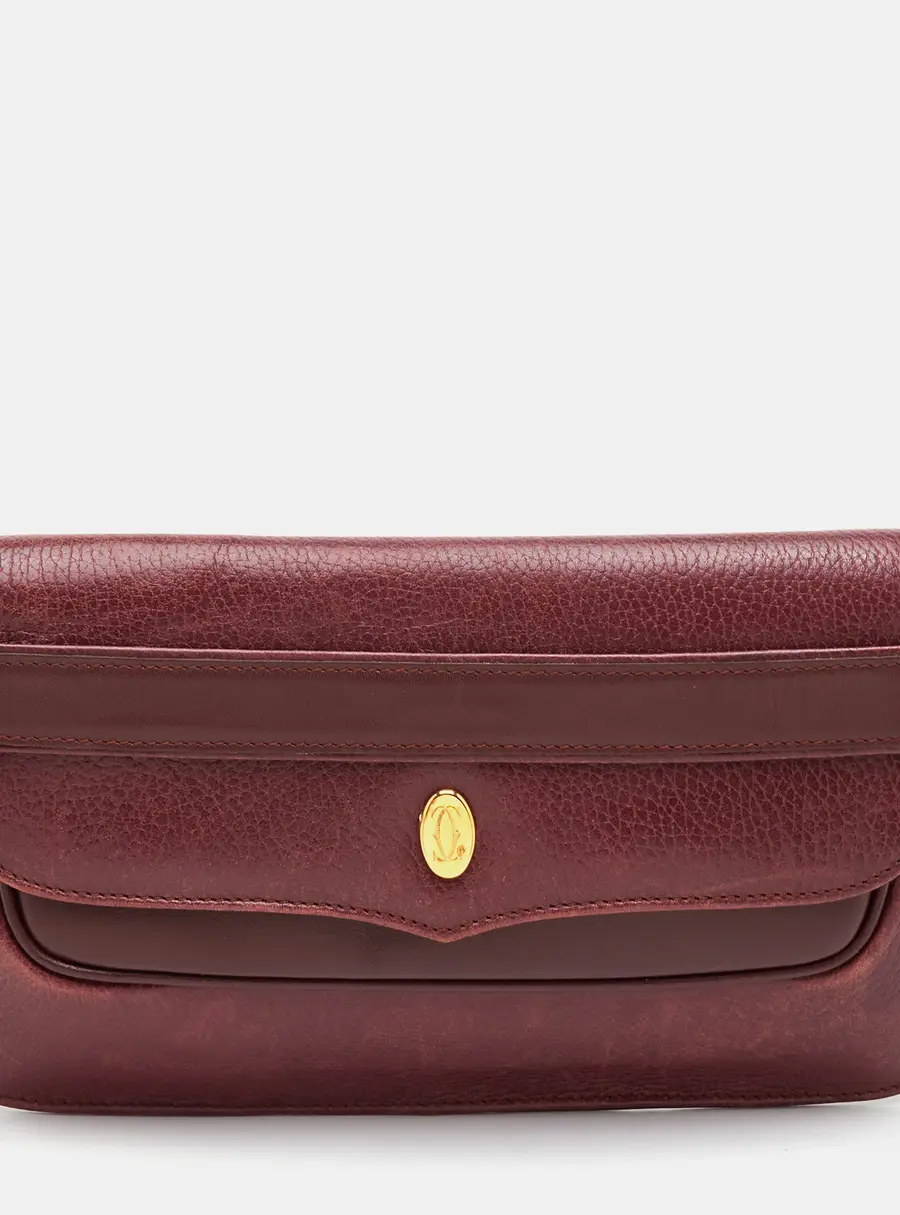 Cartier Must de Cartier Burgundy Leather Flap Clutch