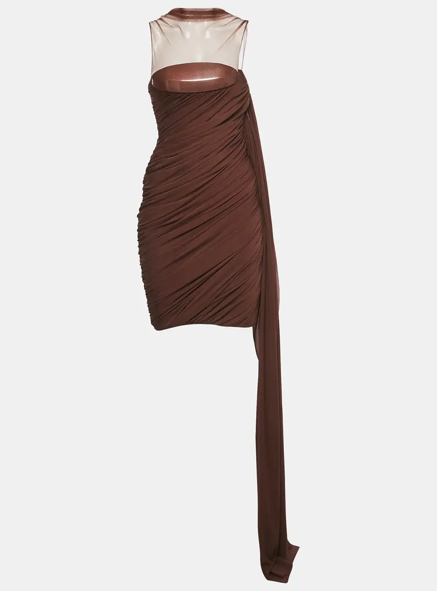 C.dam Brown Jersey and Tulle Metallic Cup Mini Dress S