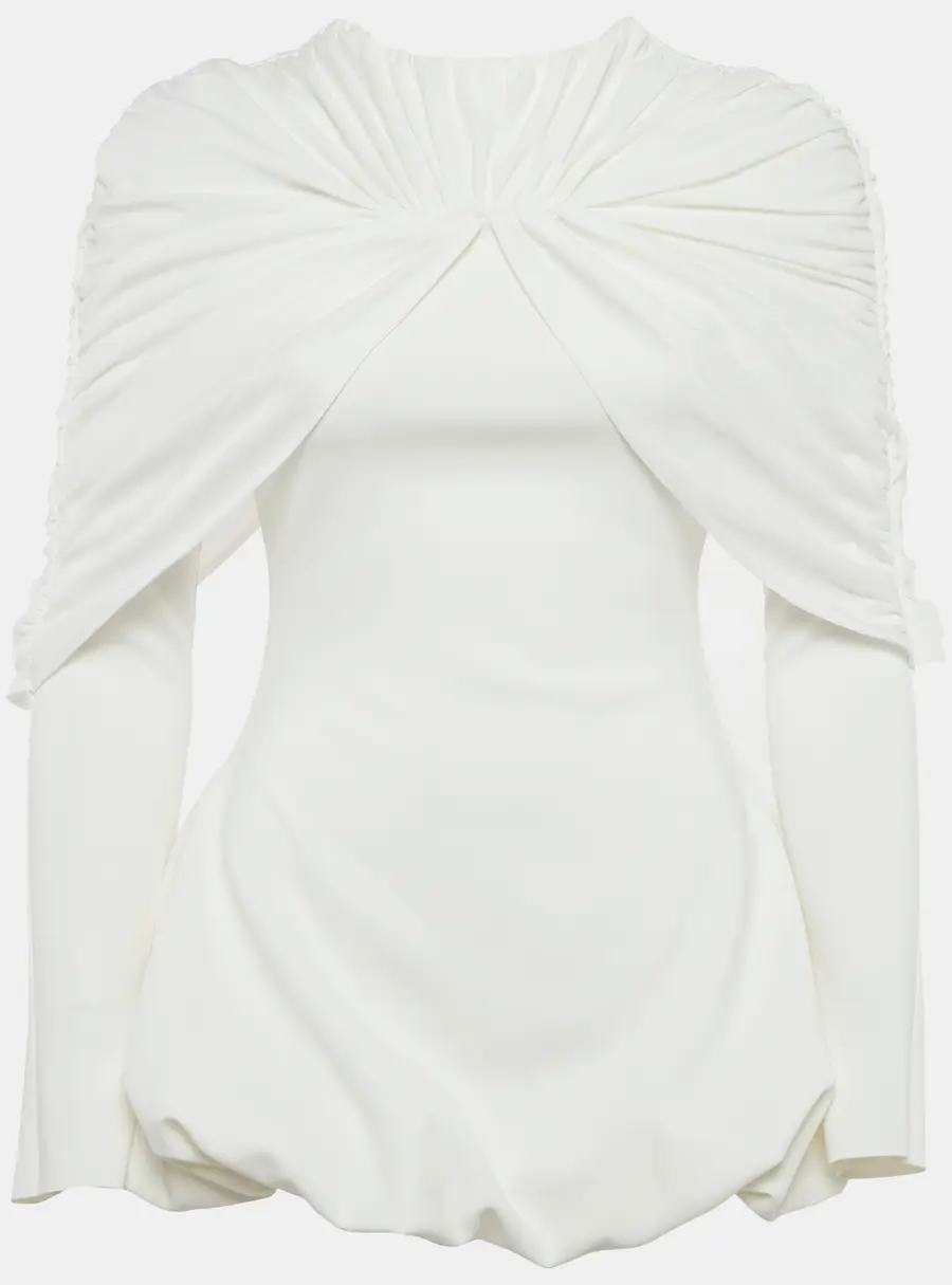 C.Dam White Jersey Draped Bubble Hem Mini Dress XS