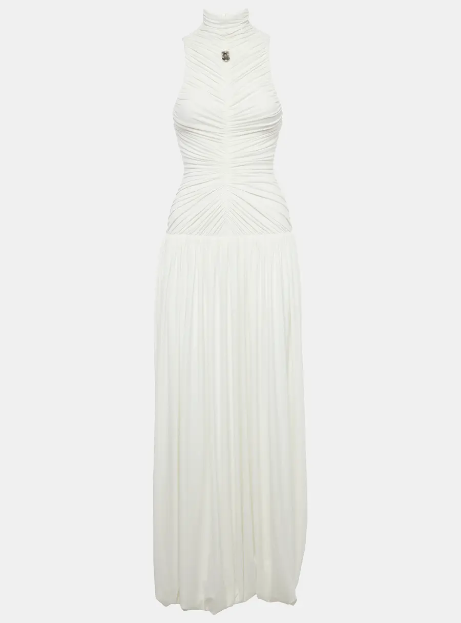 C.Dam White Jersey Ruched Maxi Dress XS