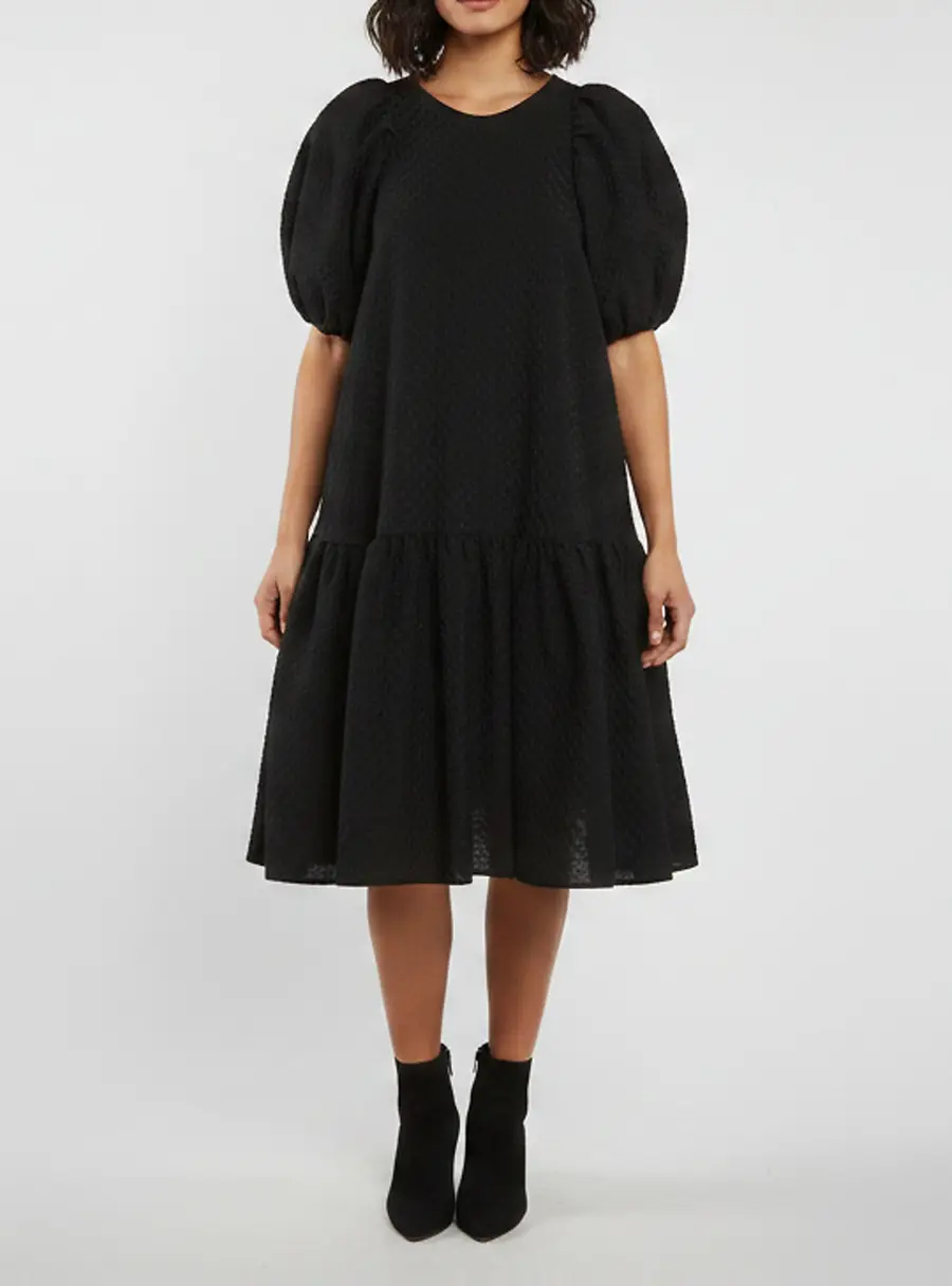 Cecilie Bahnsen Black Floral Embossed Organza Alexa Volume Dress S