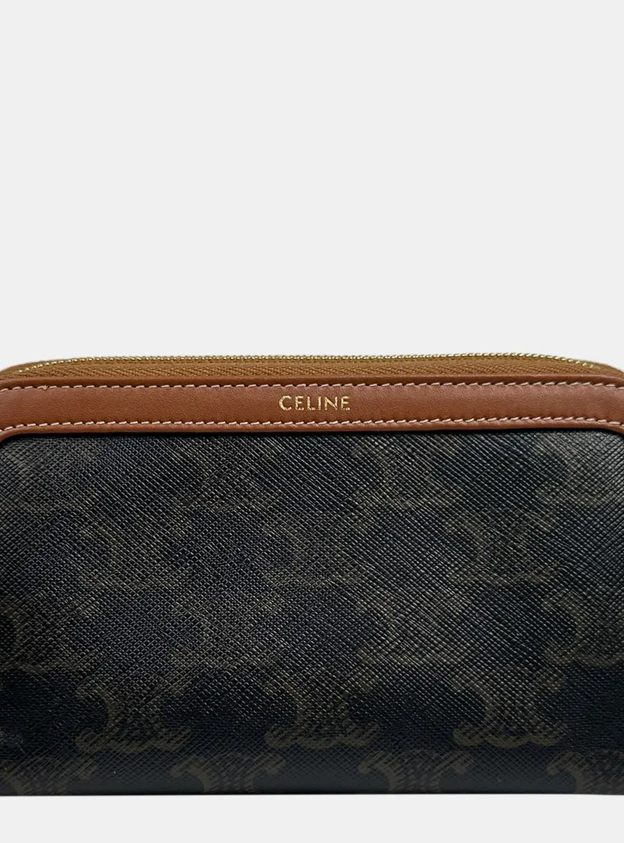 Celine Triomphe Canvas and Calfskin Small Cosmetic Pouch