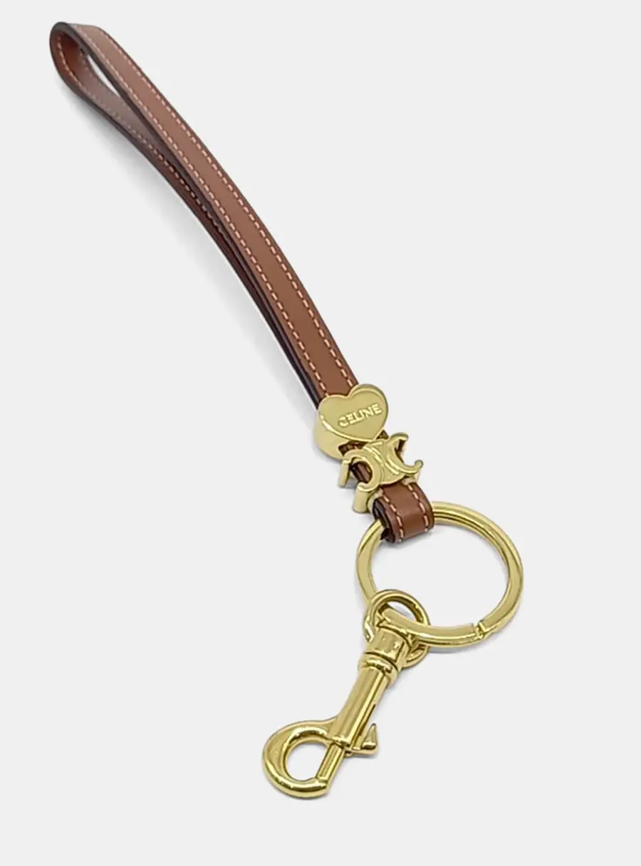Celine Triomphe Tan Smooth Calfskin Leather Women's Bag Charm Keyring