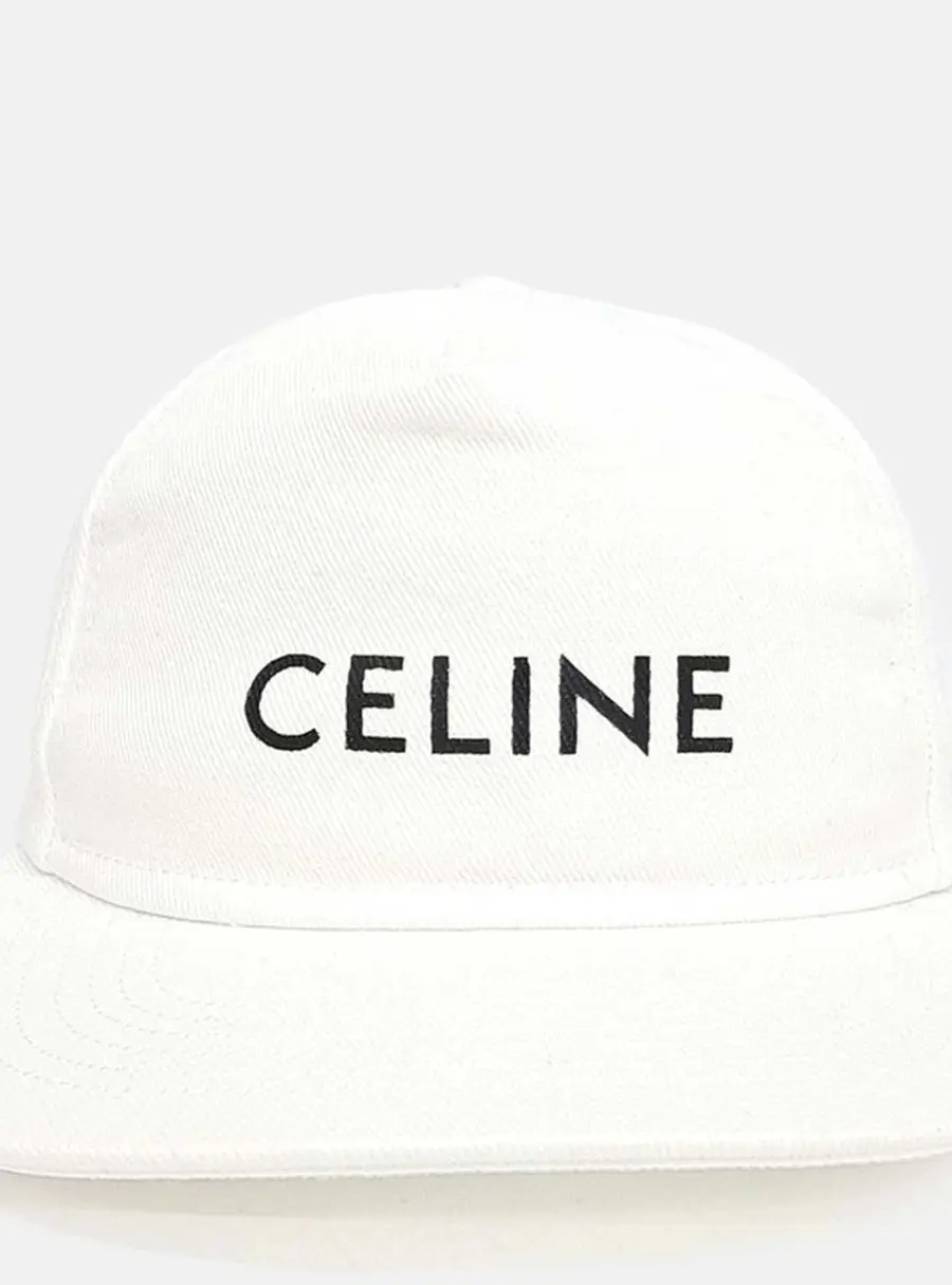 Celine Logo Embroidered White Cotton Women's Baseball Cap