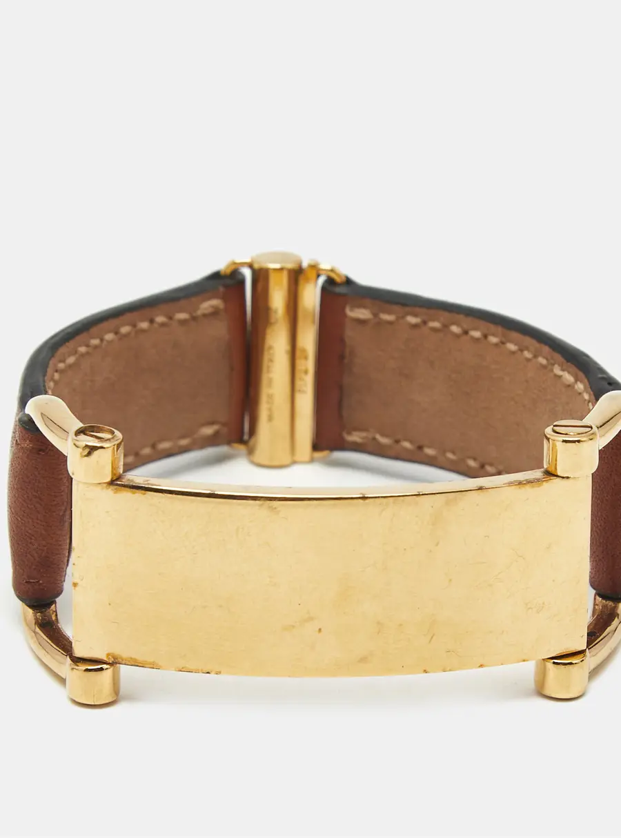 Celine  Brown Leather Gold Tone Bracelet