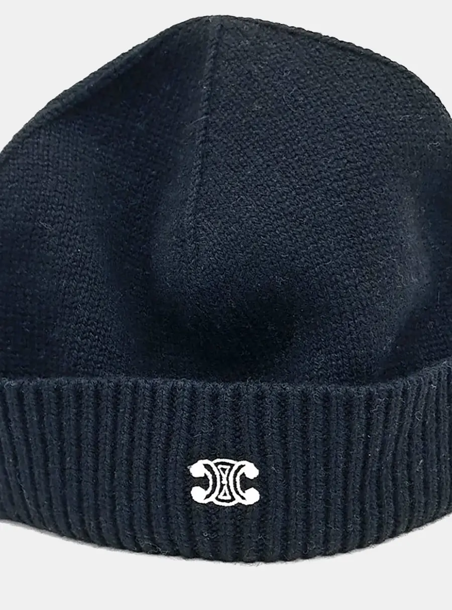 Celine Triumph Black Wool Beanie