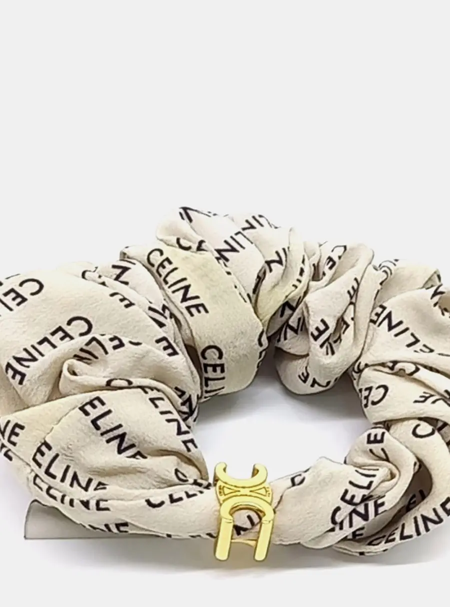 Celine Beige/Black Silk Hair Scrunchie