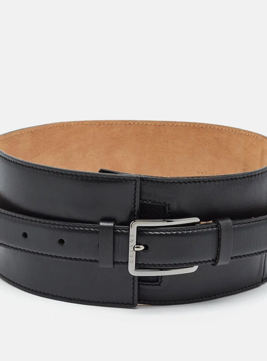 Celine Course Buckle S Wide Belt Black Leather