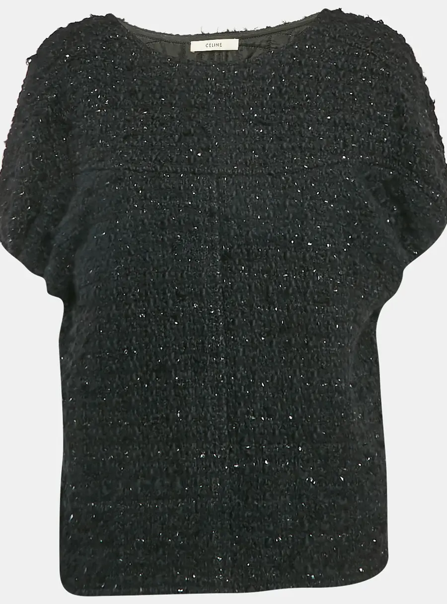 Celine Black Wool Blend Tweed Cape M