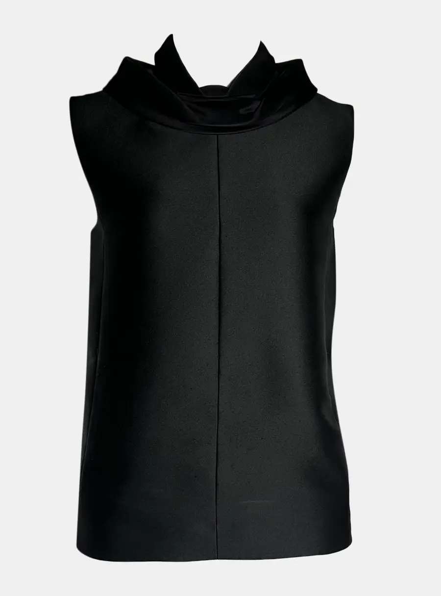 Celine Black Sleeveless Top with Ruffled Collar S