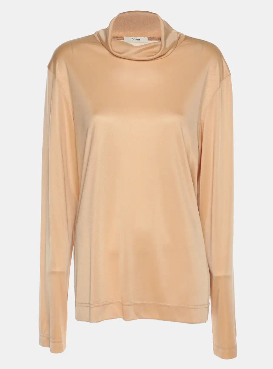 Celine Beige Stretch Knit High Neck Top M