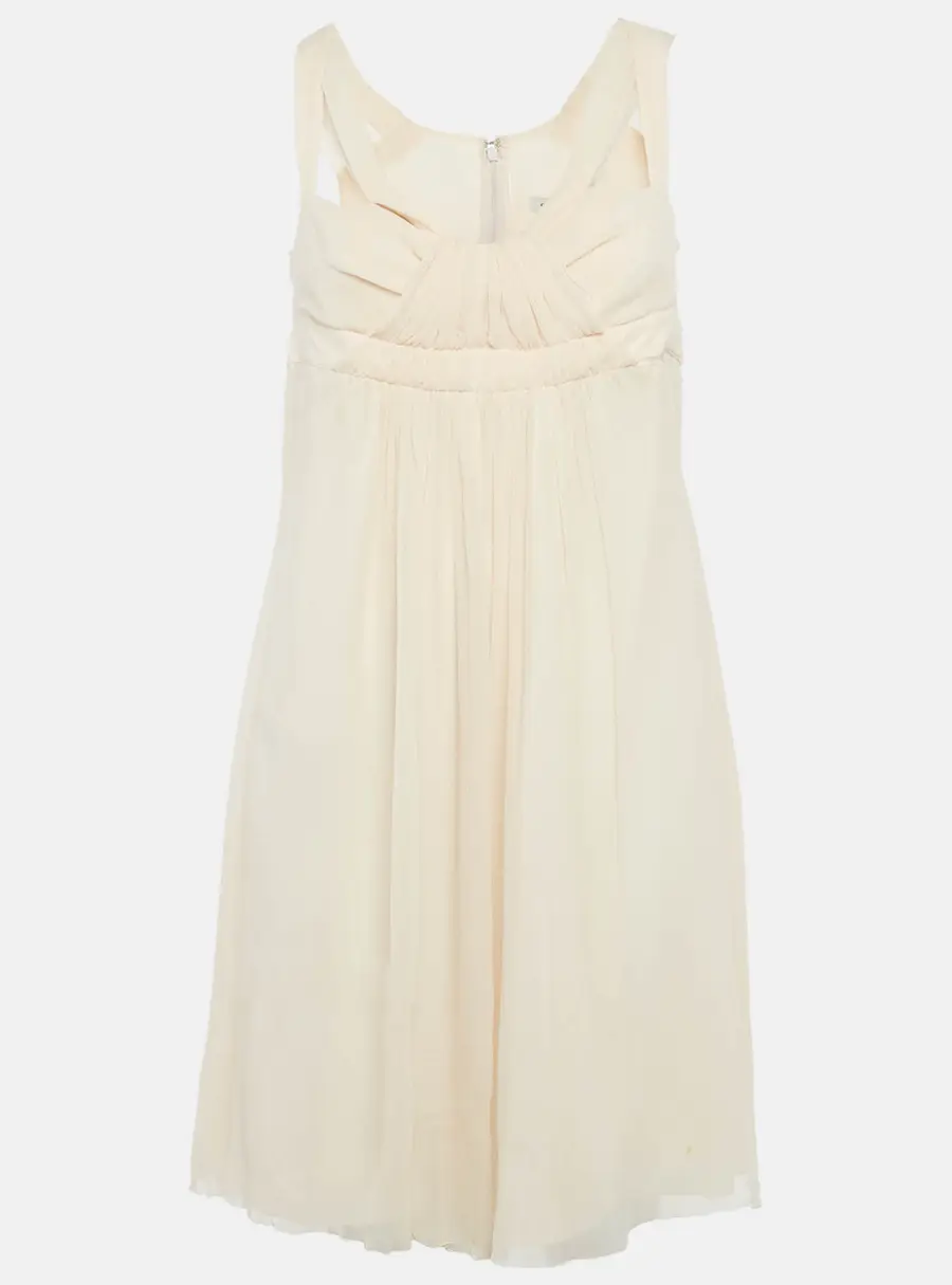 Celine Beige Silk Gathered Mini Dress M