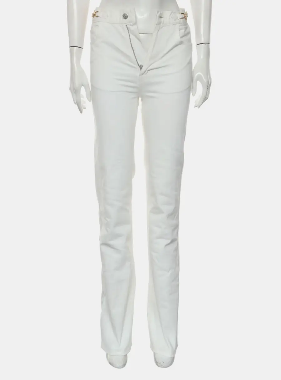 Celine White Cotton Triomphe Straight Jeans XS