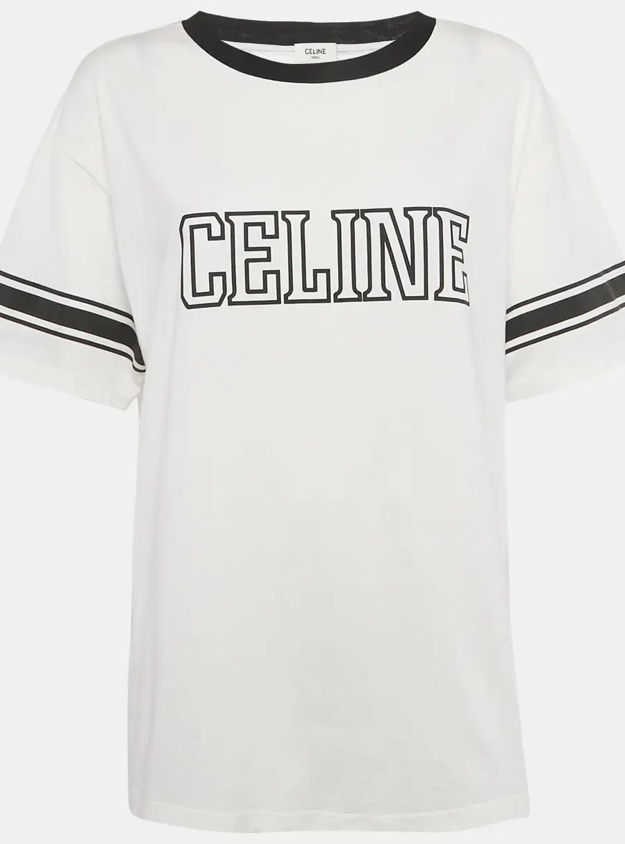 Celine White Logo Print Triomphe T-Shirt L