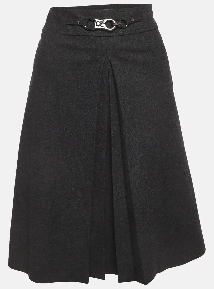 Celine Grey Wool Waist Detail Pencil Skirt S